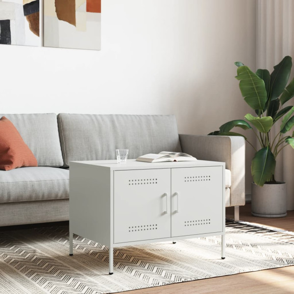 Stolik Kawowy Ława Stół Biały Metalowy 68x50x50.5 Drzwiczki Do Salonu