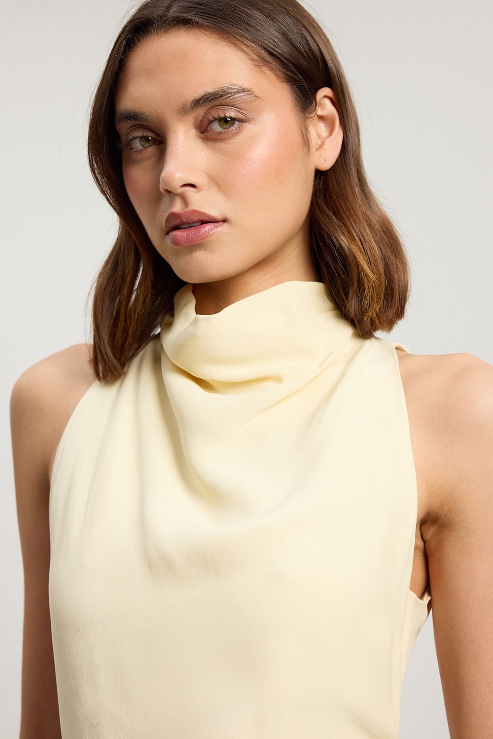 KarenMillen Satin Viscose Drape Cowl Neck Maxi Dress