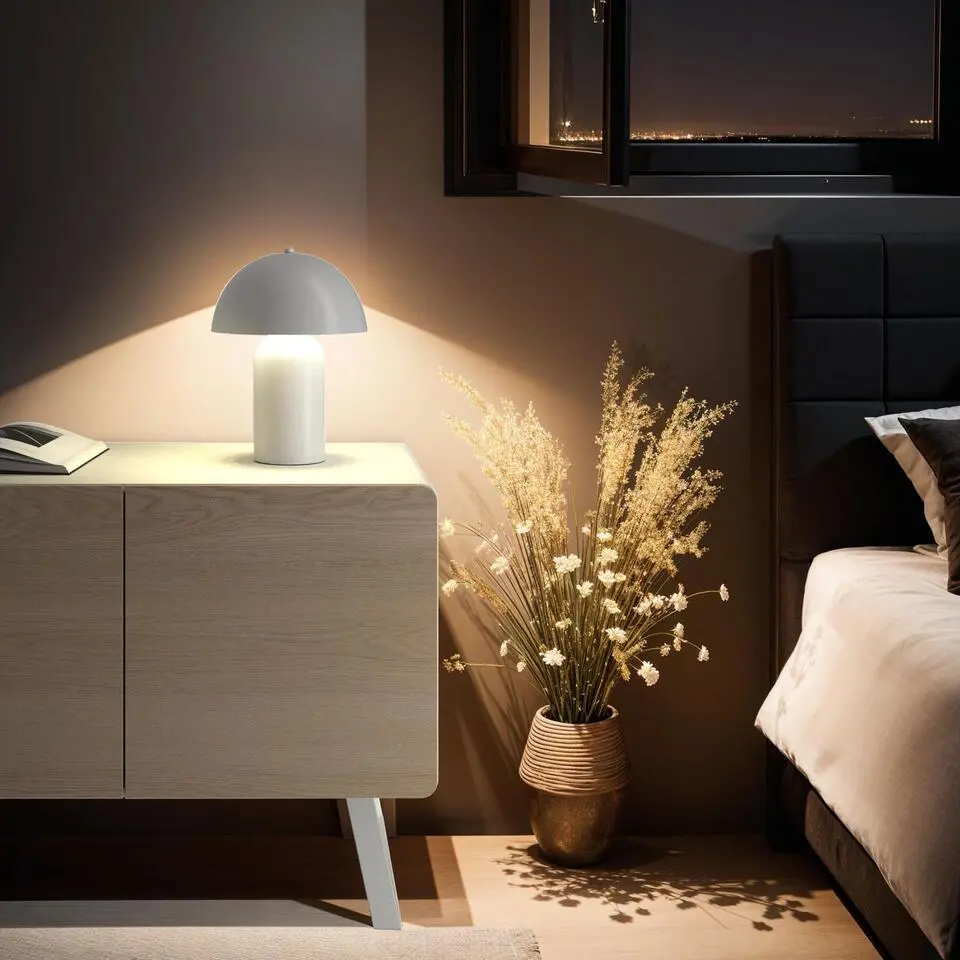 tectake Kleine retro-tafellamp Kade, dimbaar, Wit