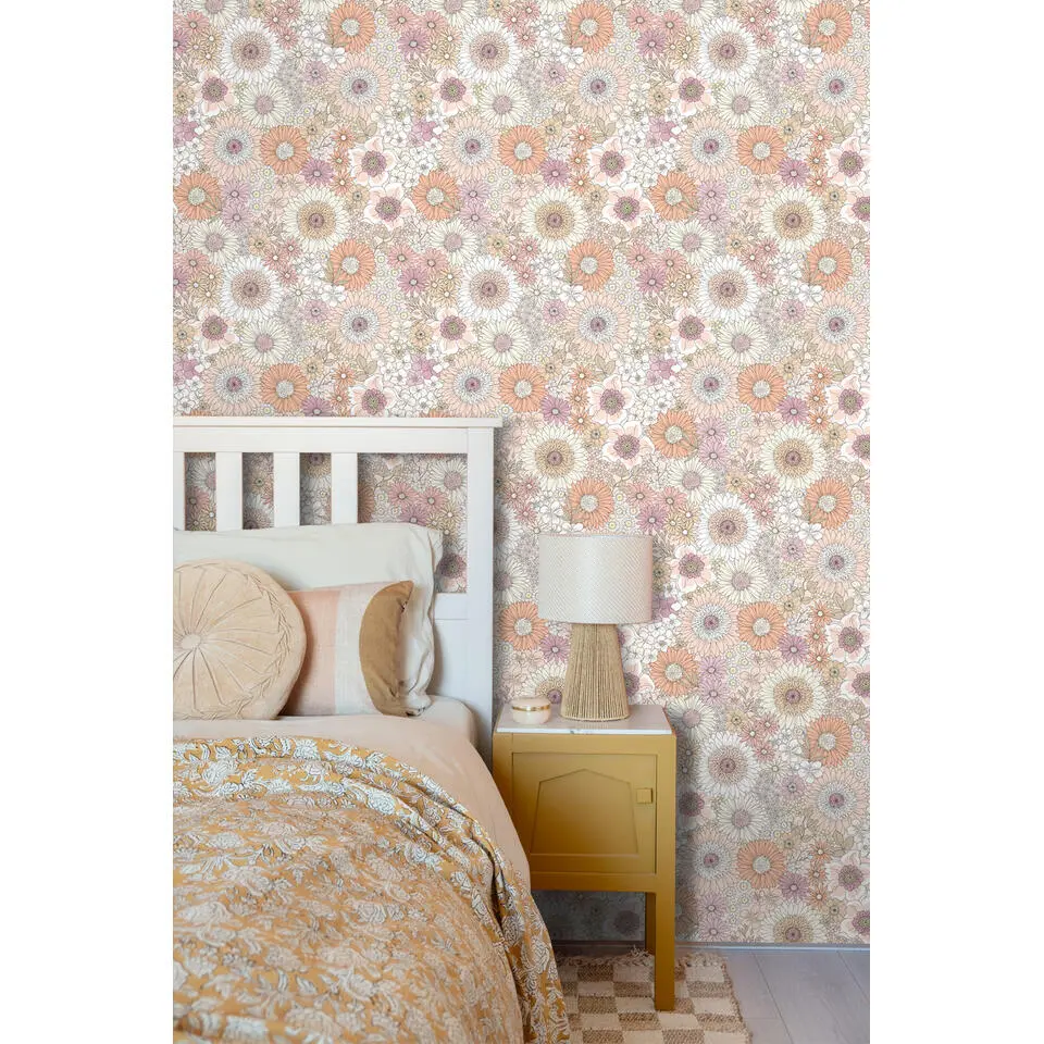 ESTAhome behang retro bloemen beige en roze - 50 x 900 cm