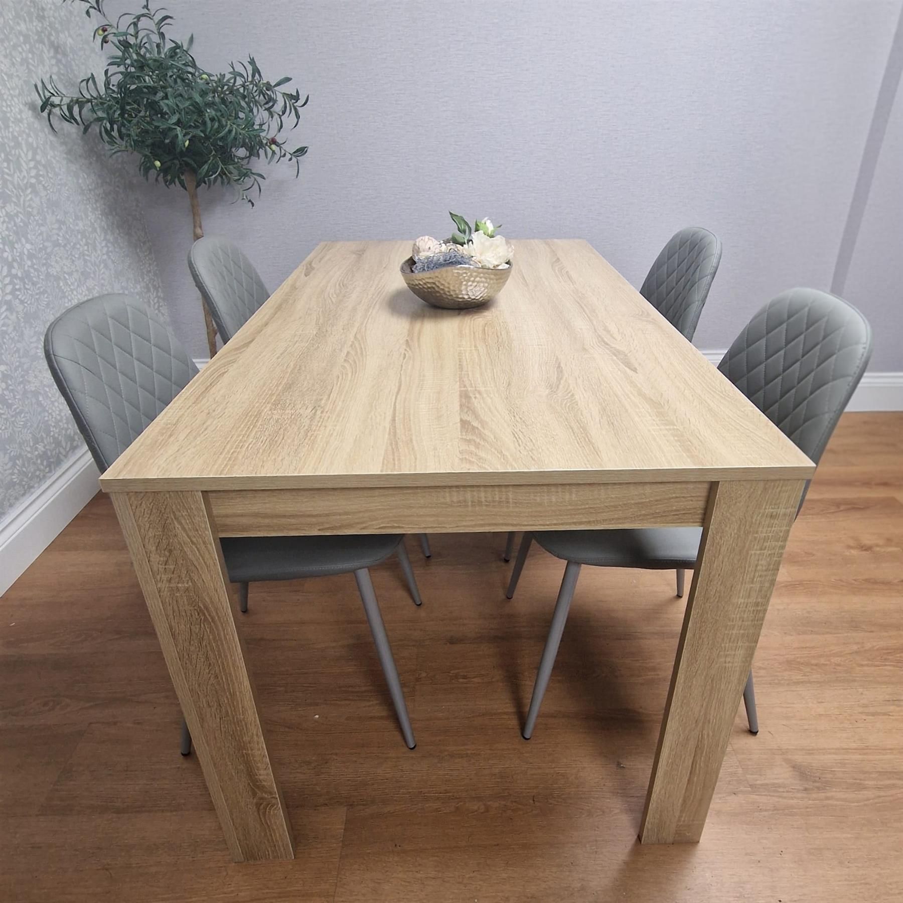 KOSY KOALA Oak Effect table with 4 Grey Faux Leather Gem Chairs