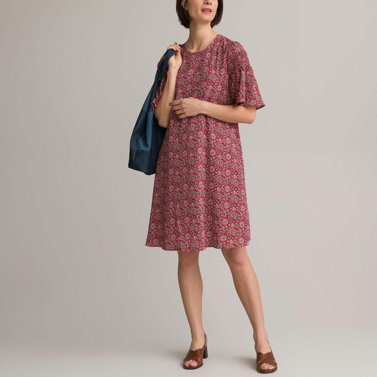 Robe évasée, imprimé floral, mi-longue