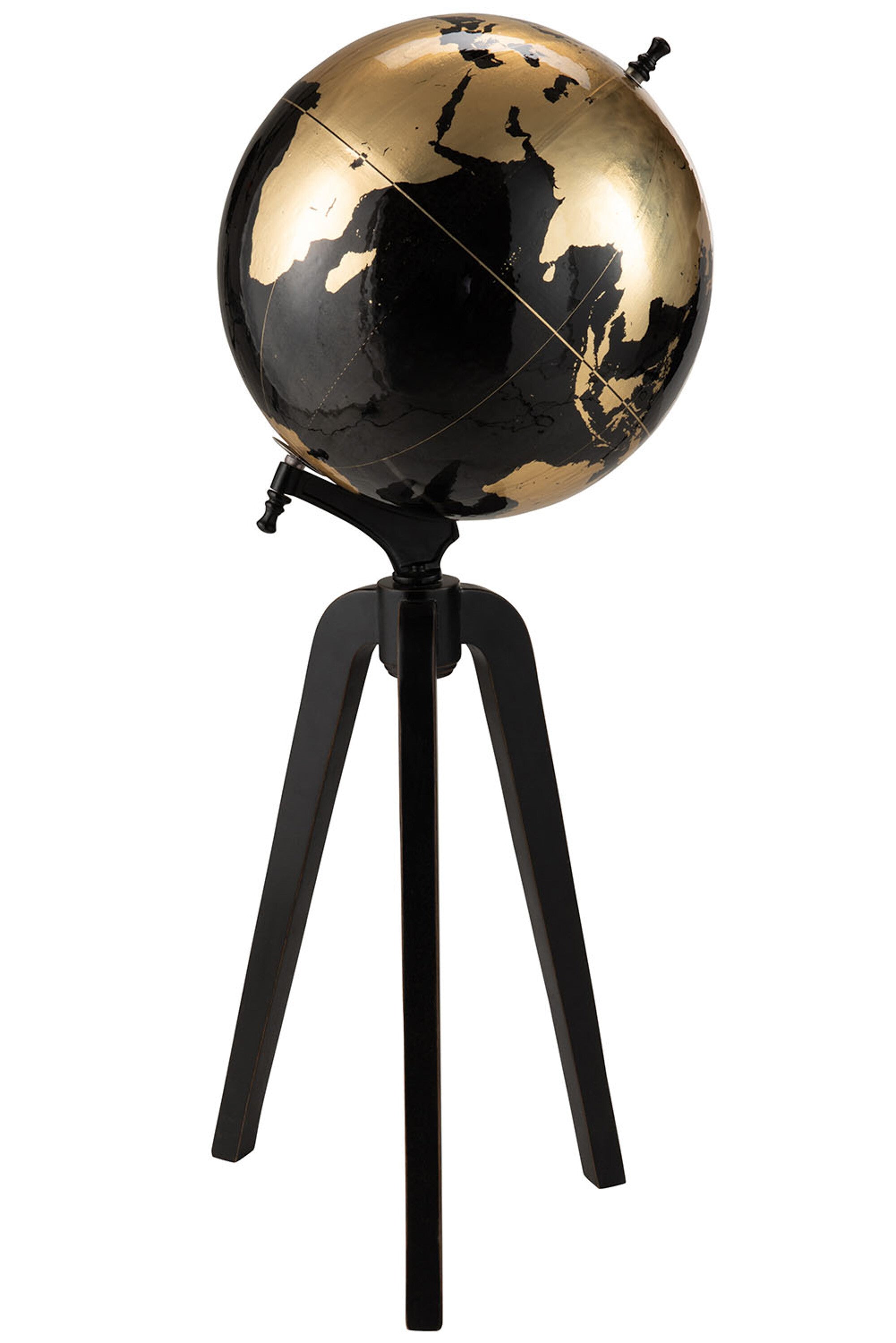 J-Line wereldbol Op Voet - hout - zwart/goud - extra large