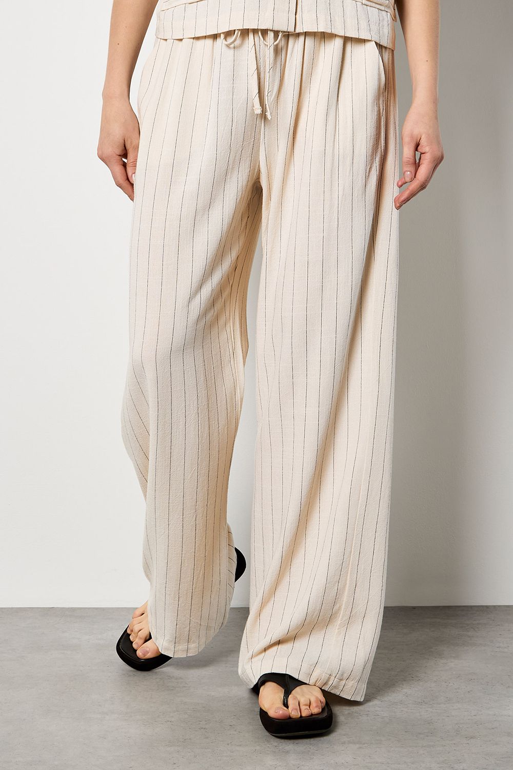 Apricot Pinstripe Linen Blend Wide-Leg Trousers