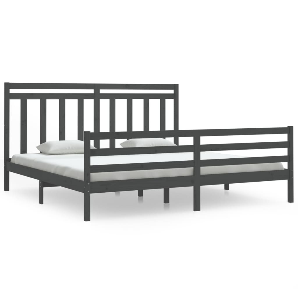 Rama łóżka szara lite drewno 200 x 200 cm