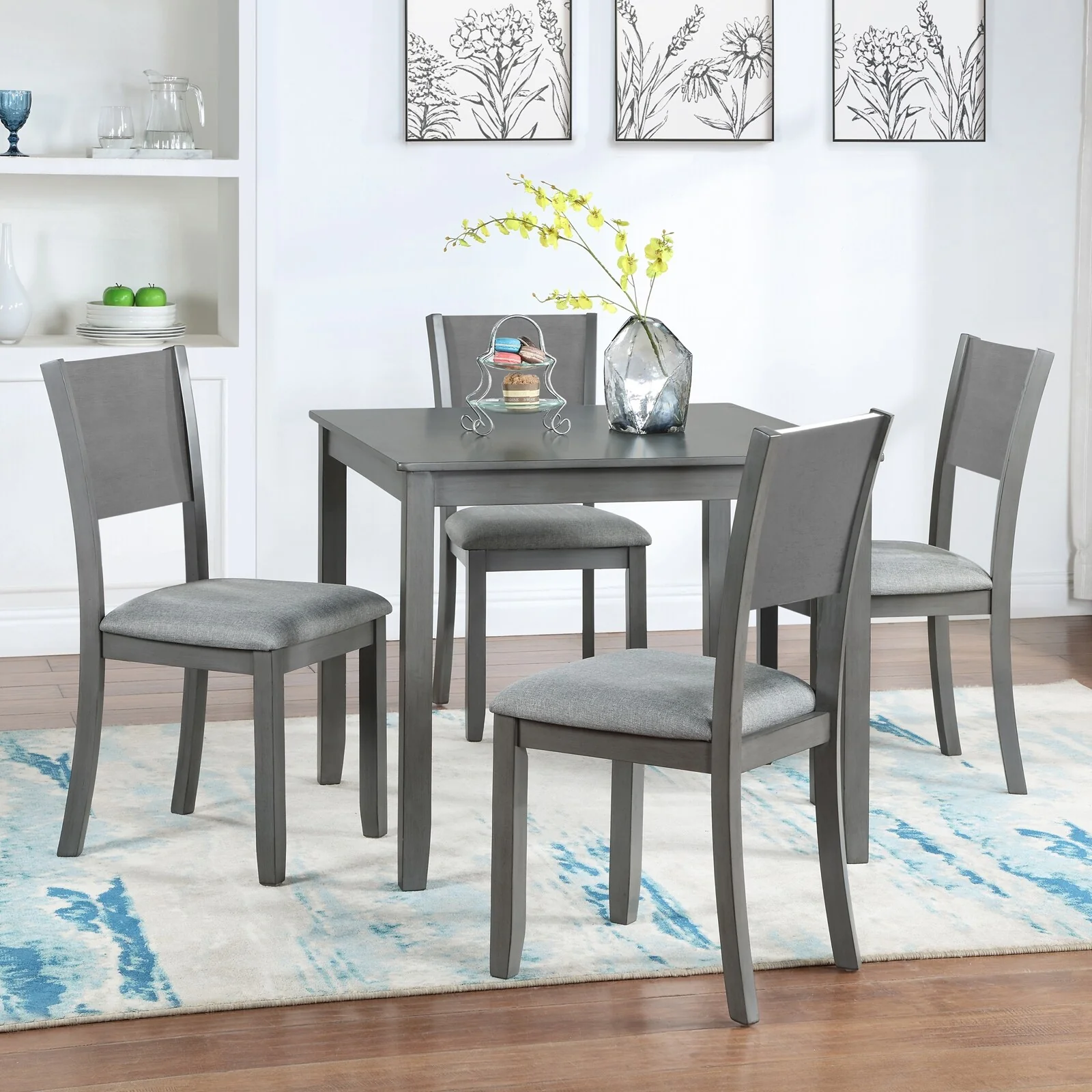 Dining Table Set, 5 Piece Dining Room Wood Table Furniture Set w/4 Upholstered Chairs, for Dining Room, Kitchen