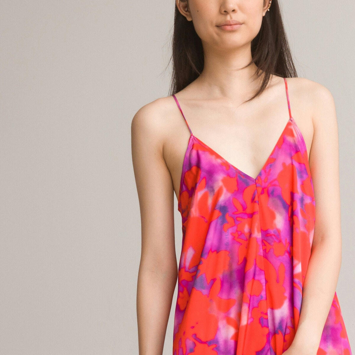 Robe longue fines bretelles, imprimé floral