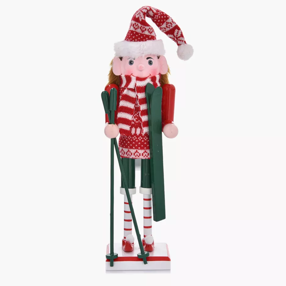 Dekoracja świąteczna figurka z nartami DUKA NORALF ELF 28.5 cm czerwona