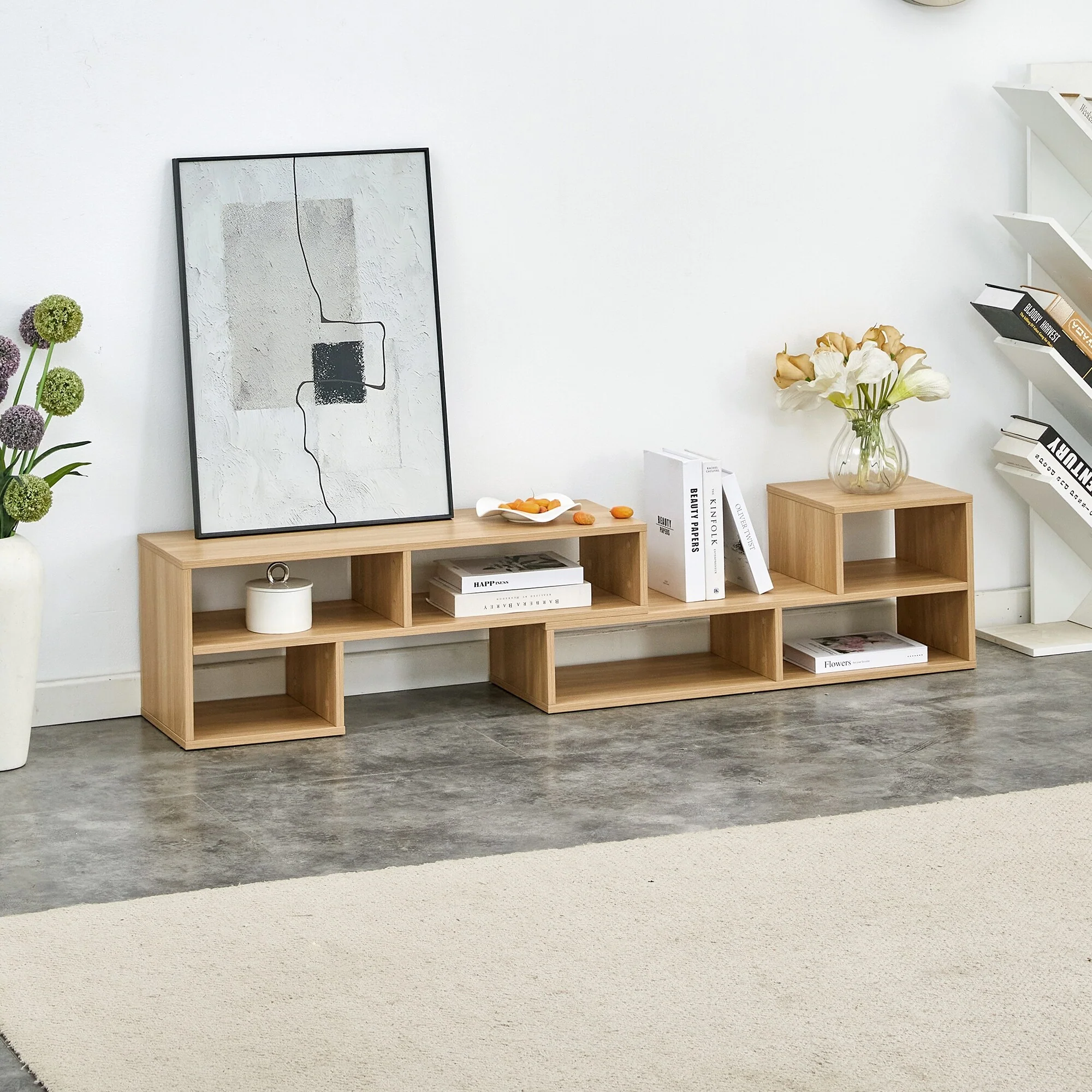 Modular TV Stand with Adjustable Length , Entertainment Center with Six Open Shelves