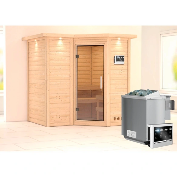 Sauna »Riga 1«, inkl. 9 kW Bio-Kombi-Saunaofen mit externer Steuerung, für 3 Personen