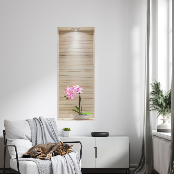 Efekt dziury w ścianie storczyk elegancja naklejka 3D 40x100