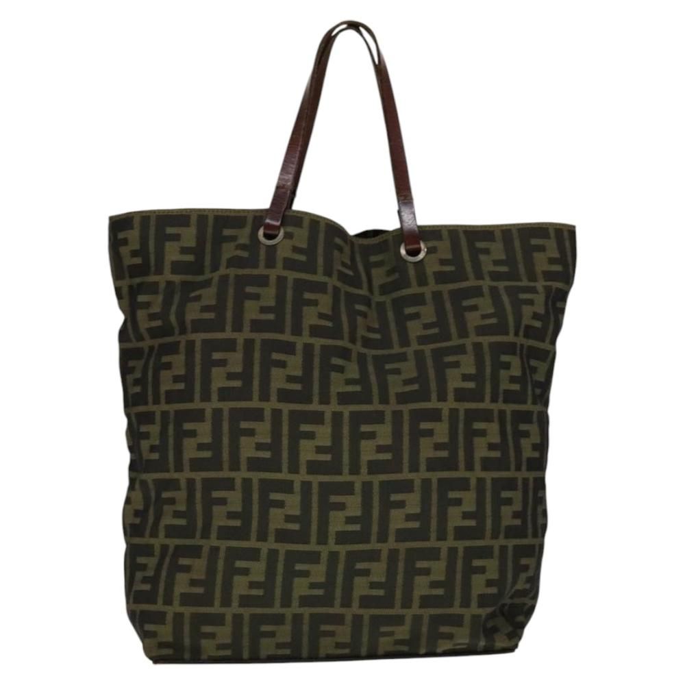 Fendi Preloved Olive Green FF Logo Tote Wo - Brown Tote Bags