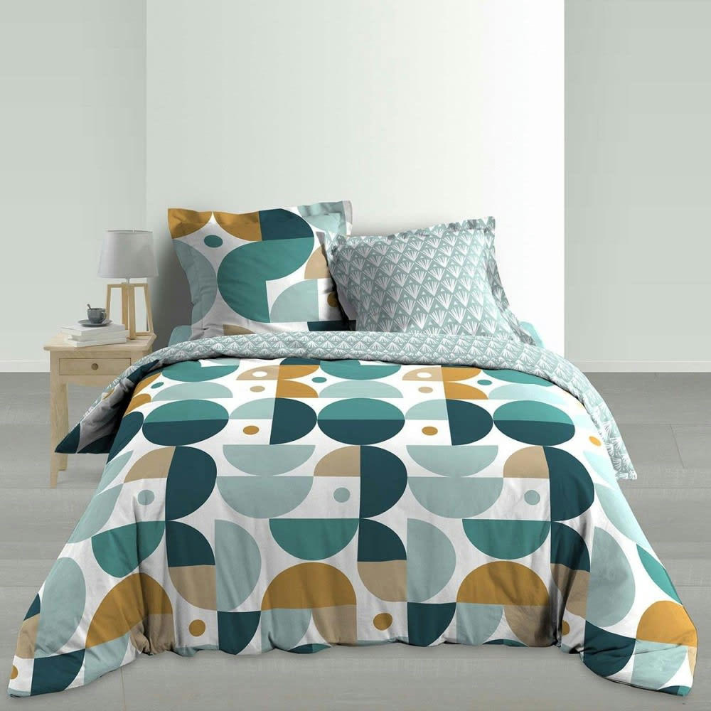 - Parure de couette 100% coton 78 fils imprimée 260x240 2 taies
