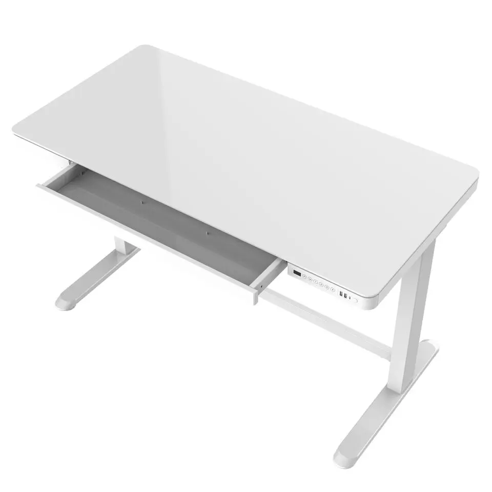 Elektrisch verstelbaar bureau / thuiswerkplek - 120x60 cm - Glas wit