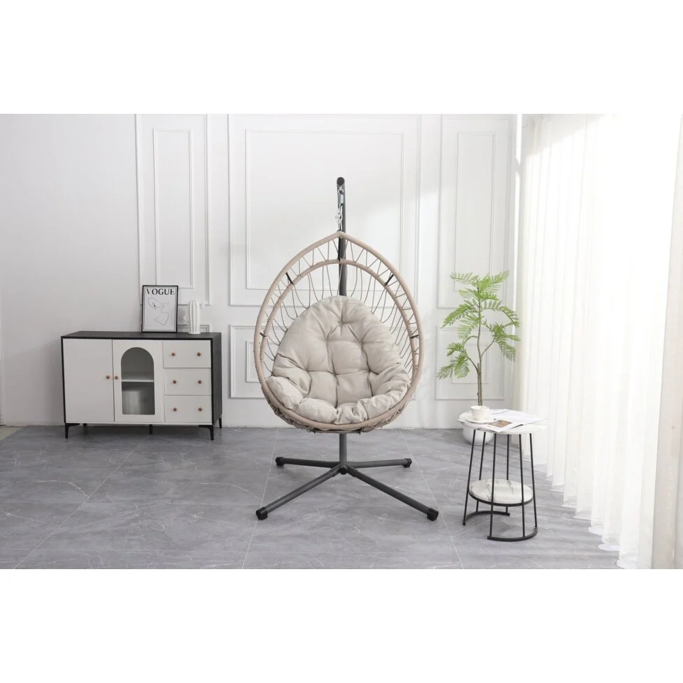 Foldable Swing Egg Chairs Hanging Basket Swing Hammock Chairs Hanging Rocking Chair Lounge Chair with Stand for Indoor Outdoor