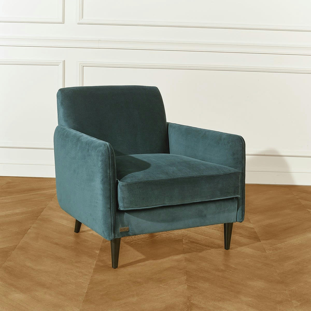SANDOR - Grand fauteuil en velours bleu paon