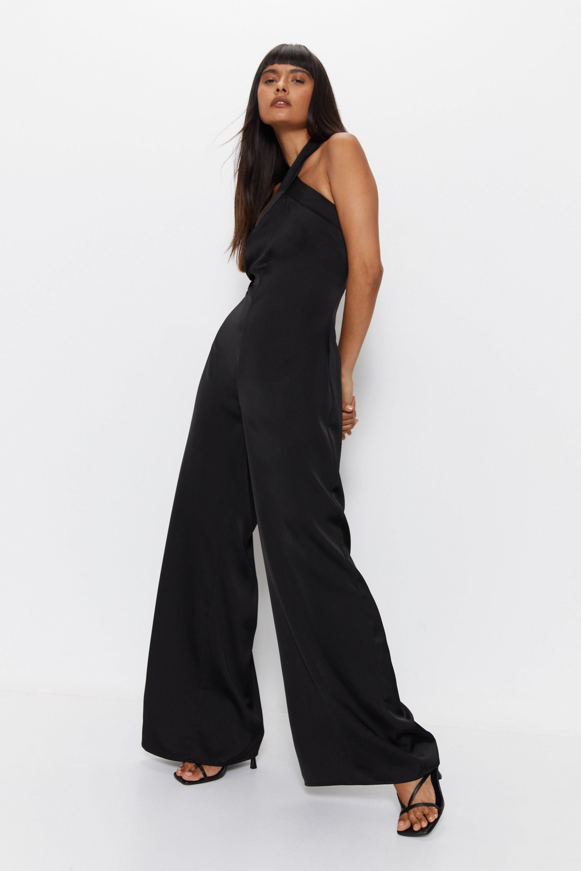 Warehouse Petite Satin Halterneck Jumpsuit