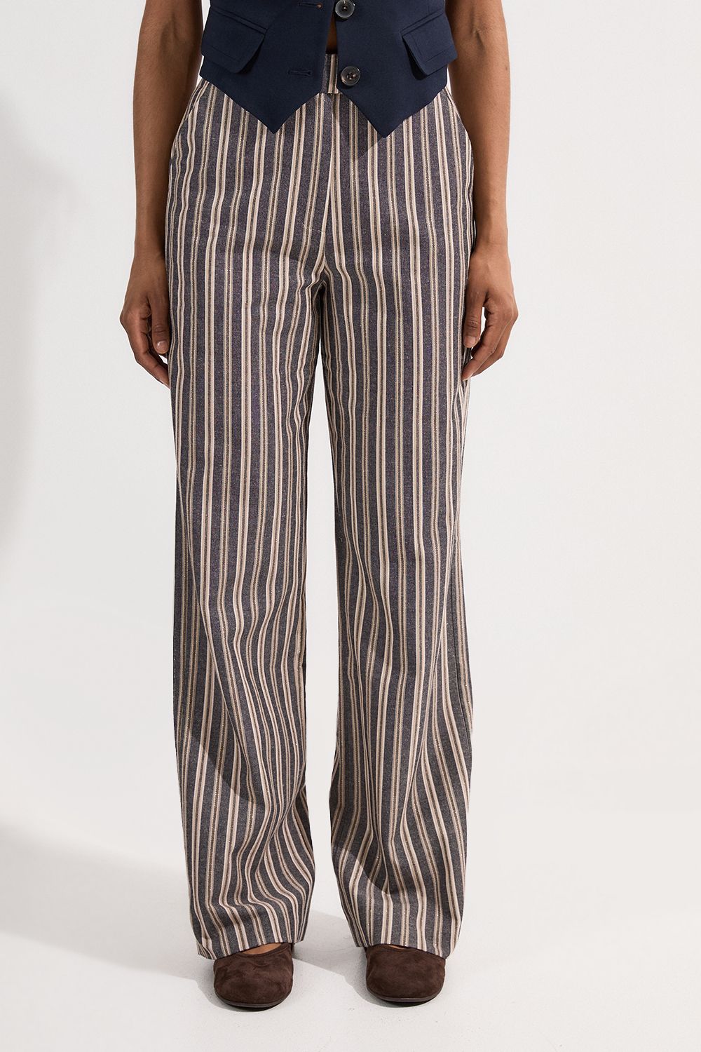 KarenMillen Linen Sparkle Stripe Tailored Wide Leg Tailored Trouser