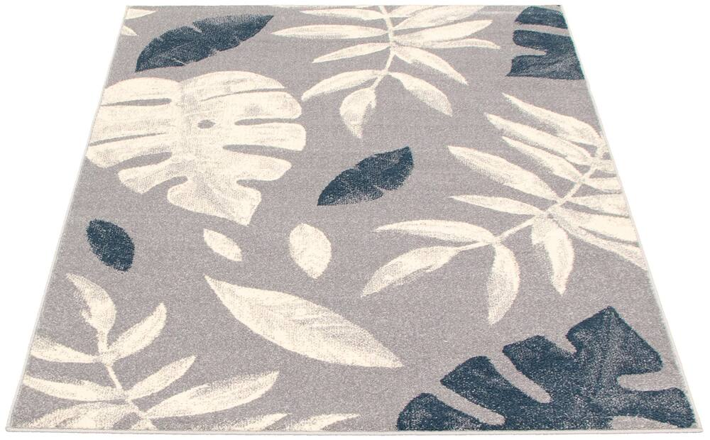 ECARPET Presly Indoor Floral Area Rug, Silver/Petrol, Assorted Sizes