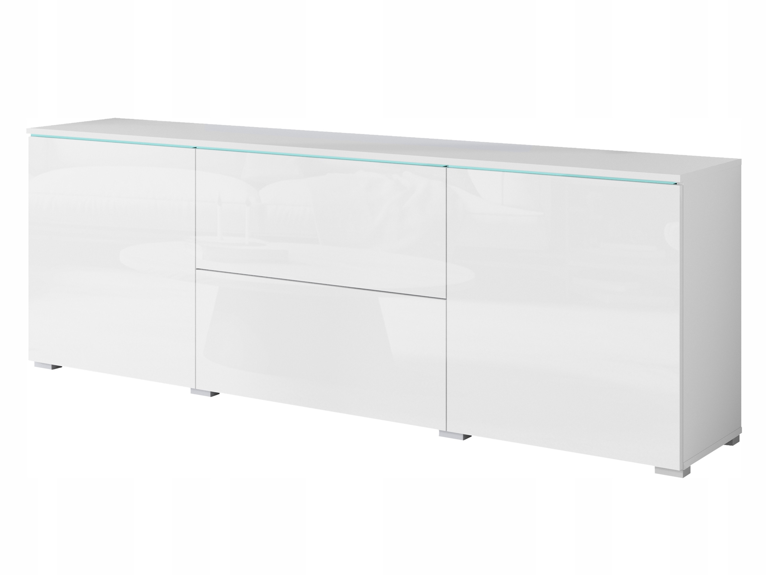 Wysoki lowboard 180 wysoka szafka pod TV szuflady biały mat/połysk z LED