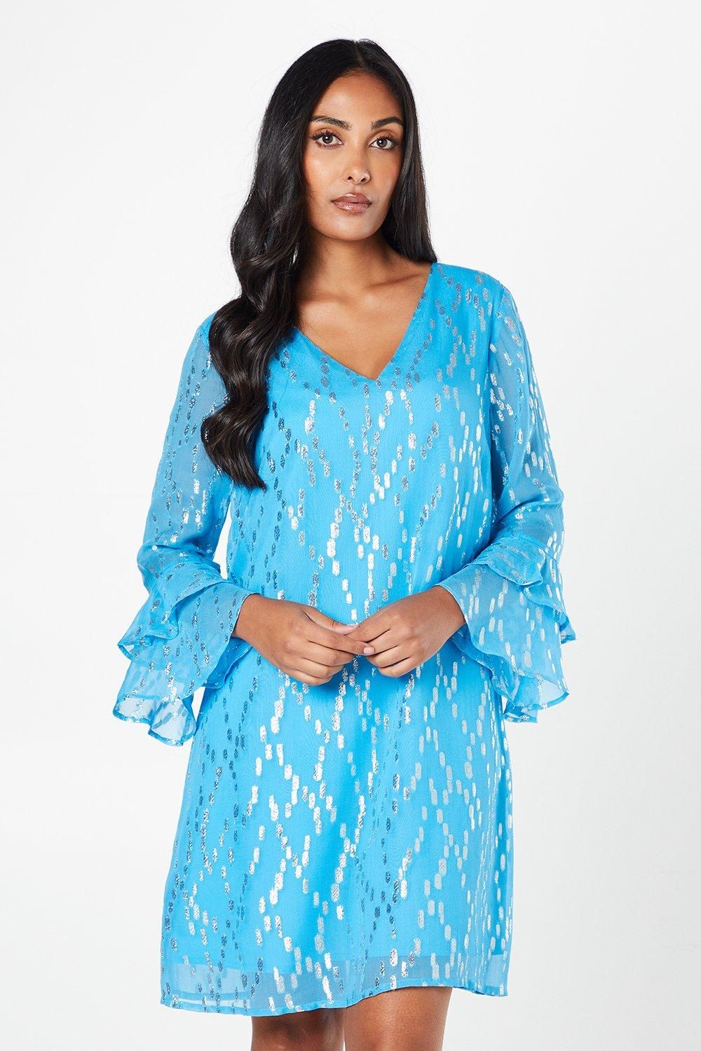 Wallis Petite Metallic Ruffle Sleeve Shift Dress