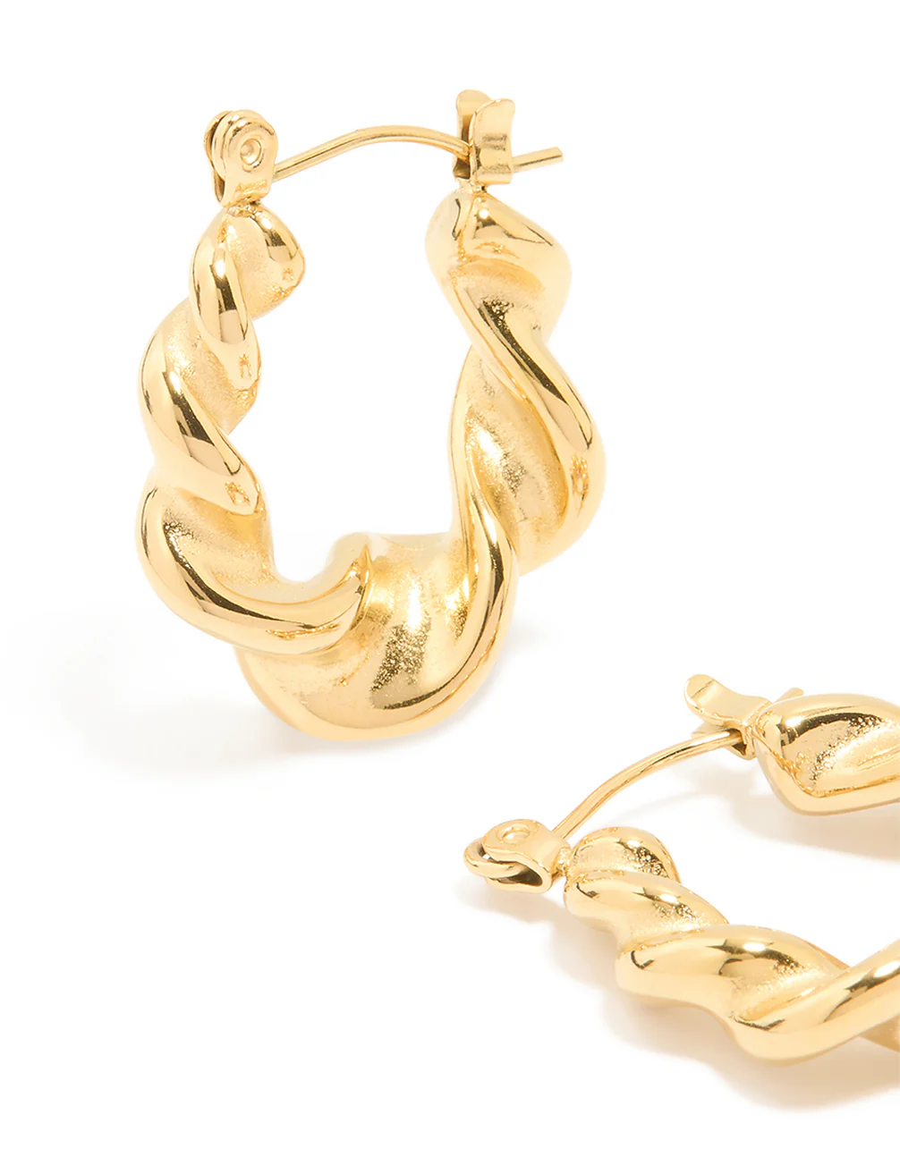 Waterproof Gold Plated Stainless Steel Smooth Large Twisted Hoop Earrings