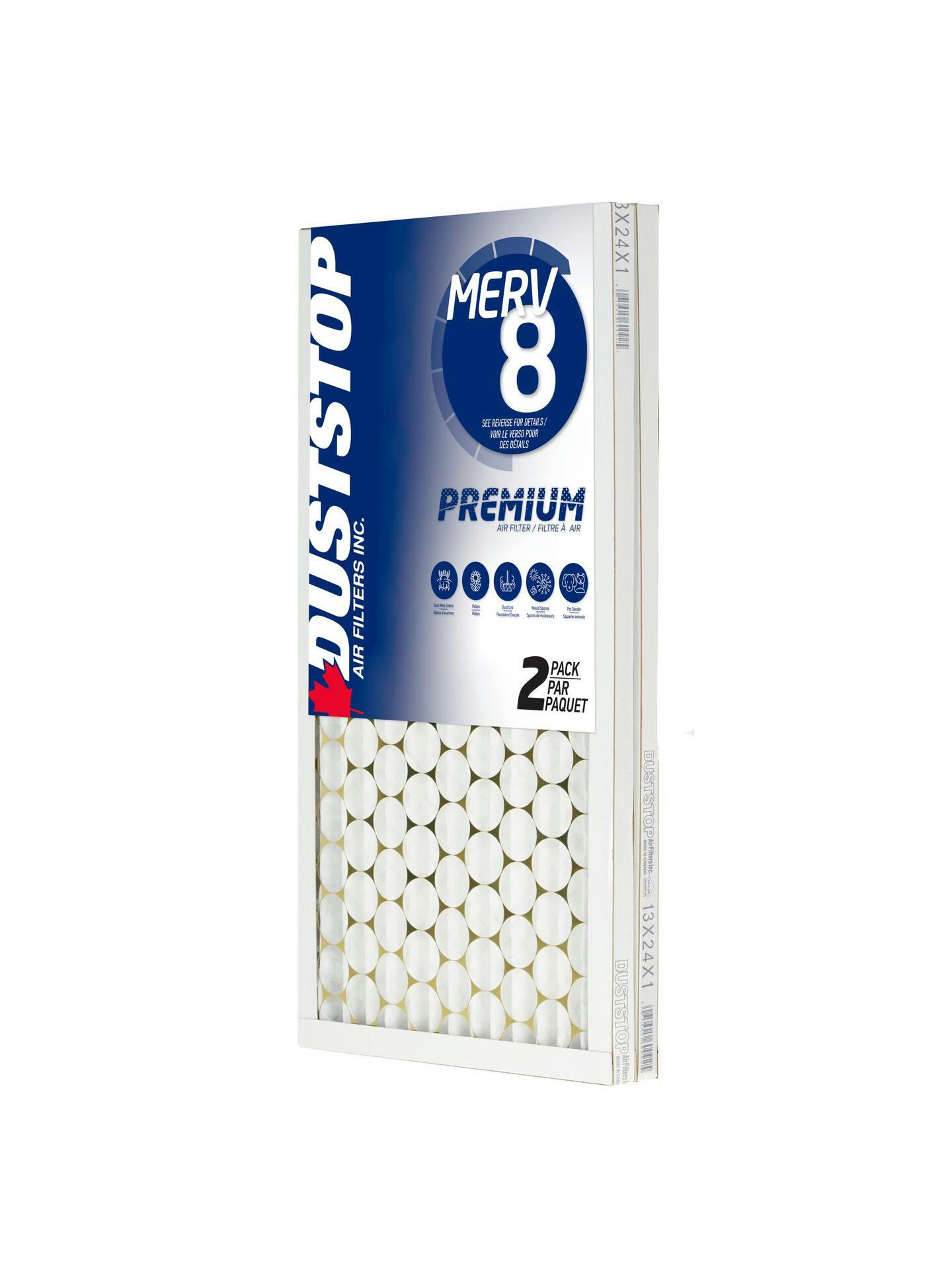 Duststop MERV 8 Premium Filter, 13-in x 24-in x 1-in, 2-pk