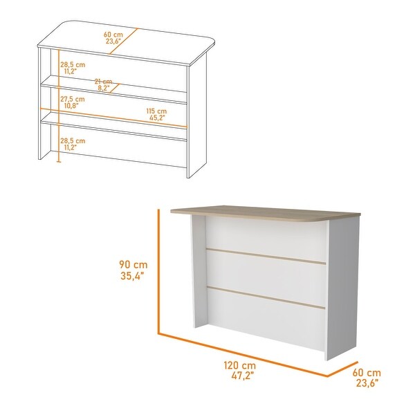 FM Furniture Crete Kitchen Island, Kitchen Bar with 3-Tier Shelves