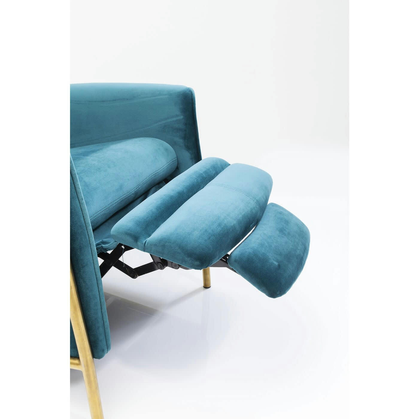 LAZY - Fauteuil inclinable en velours bleu pétrole et acier doré