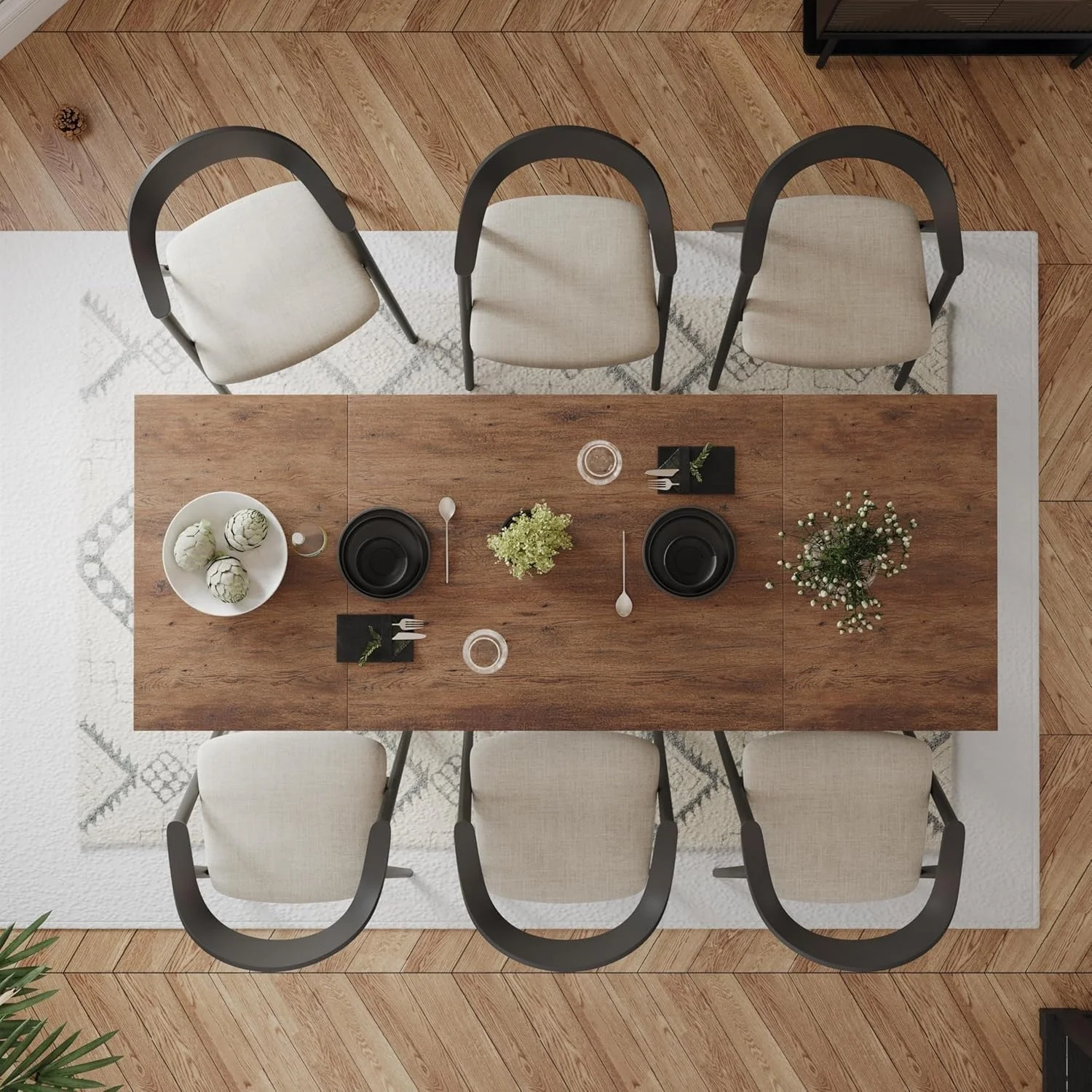 WESOME 70.8 Rectangular Rustic Wooden Dining Table with Sturdy Iron Legs - 31.5 x 70.87 x 29.53 inch