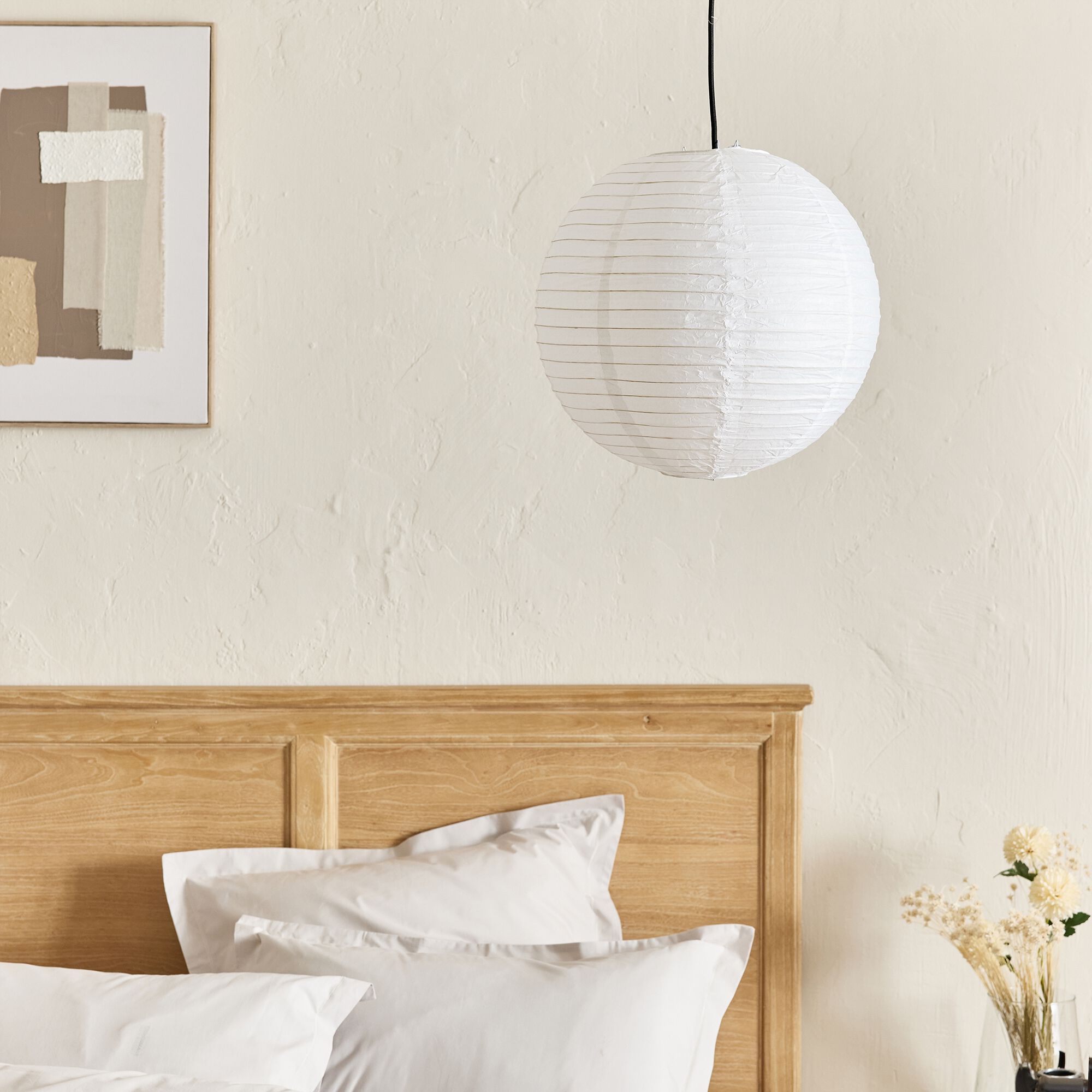 BALL - Suspension boule japonaise non électrifiée en papier de riz D40cm - blanc