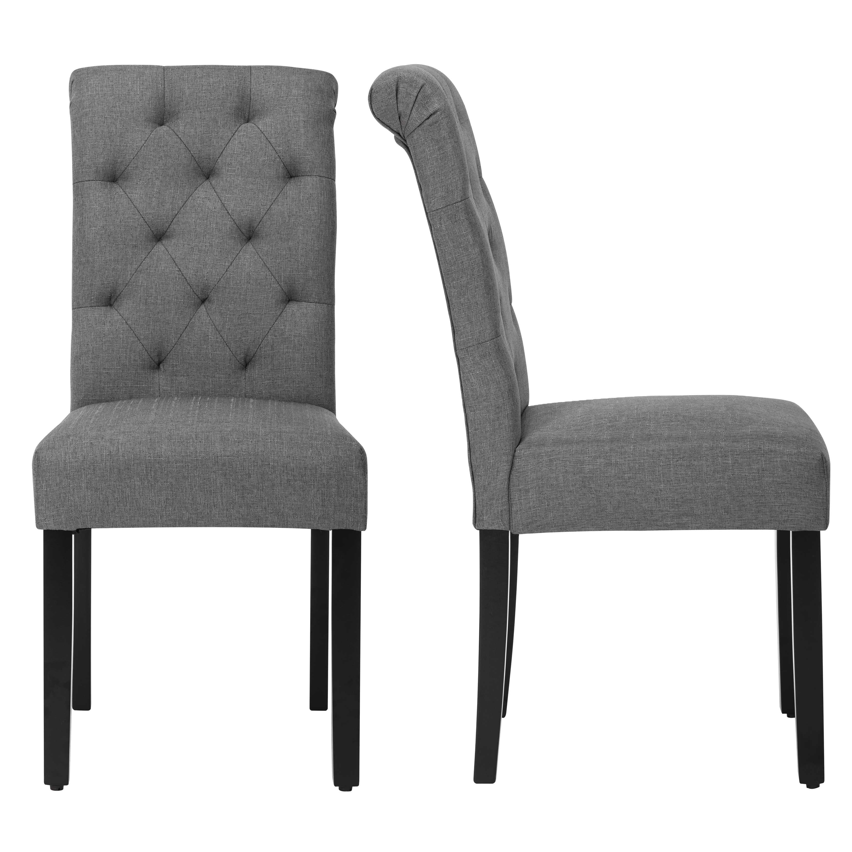 Fabric Upholstery High Back Tufted Parson Dining Chairs and Black Legs Set of 2