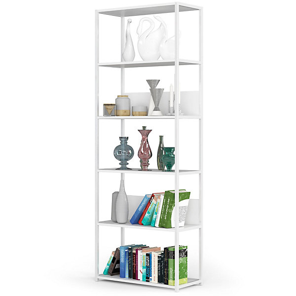 Bibliotheque murale industrielle Blanche 70 cm façade Blanche 6 étagères 70x32x192 cm