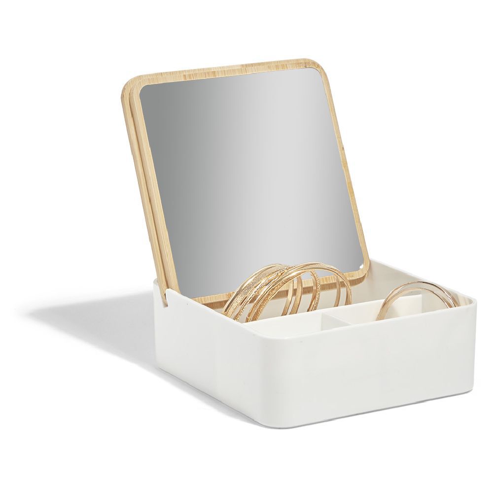 BoÎte à bijoux rectangulaire avec miroir 14,6x14,6xH5,6cm