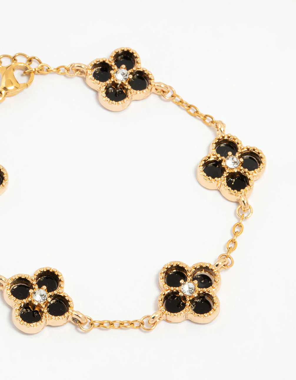Waterproof Gold Plated Stainless Steel Black Flower Bracelet
