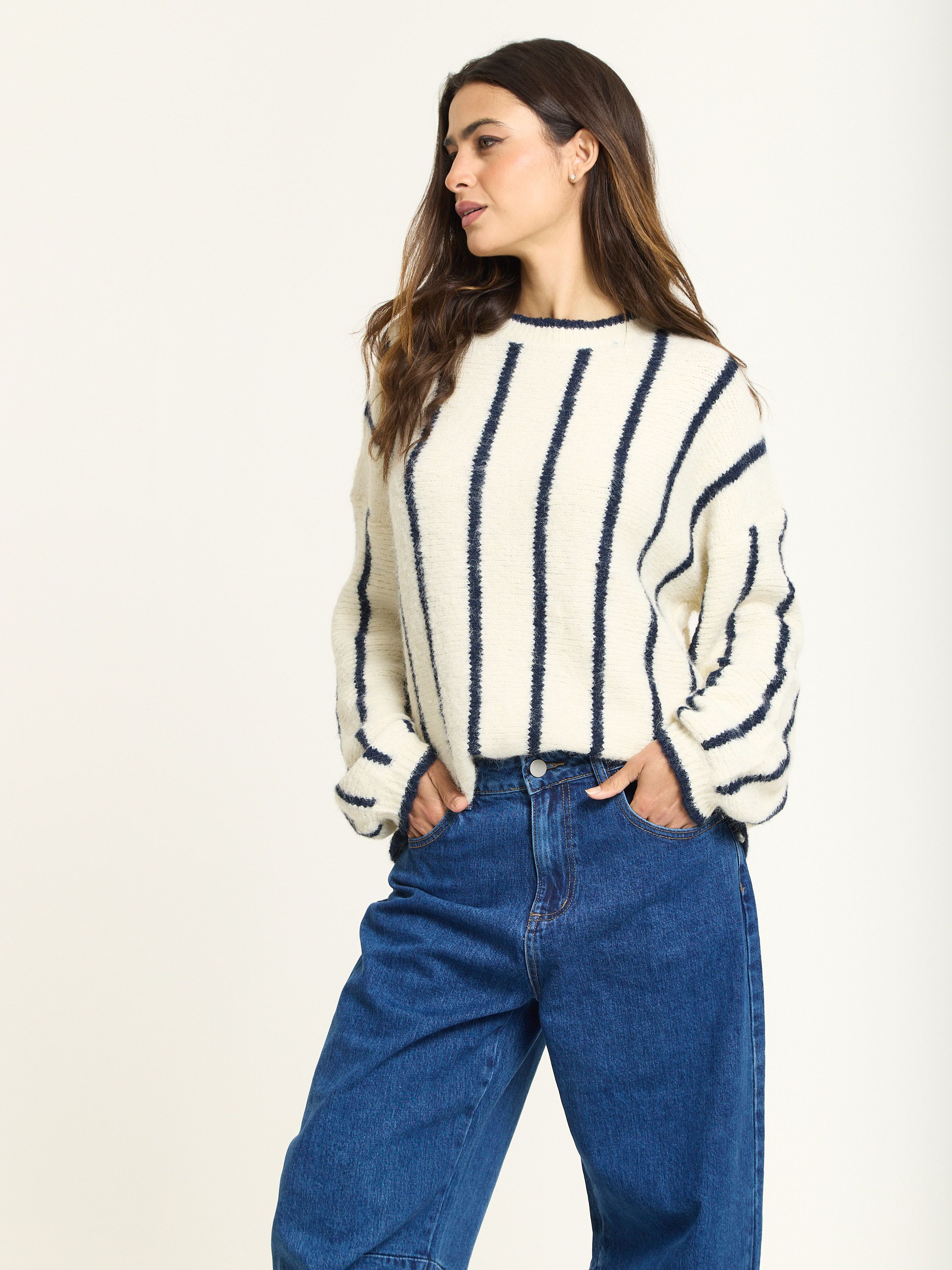 House of Holland Striped Wool Blend Chunky Knit Jumper