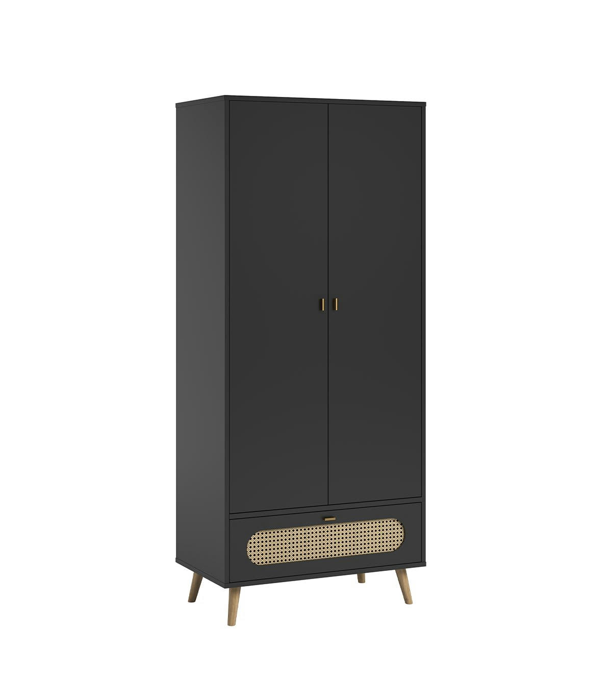 CANNE - Armoire 2 Portes et 1 Tiroir avec Cannage en Rotin L85cm