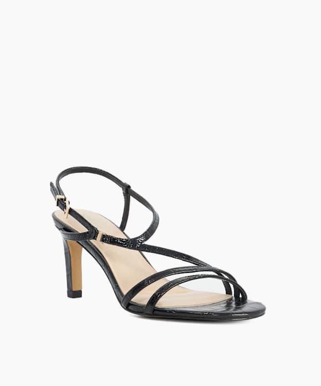 Maiple T Black - Croc-Effect Leather Heeled Sandals