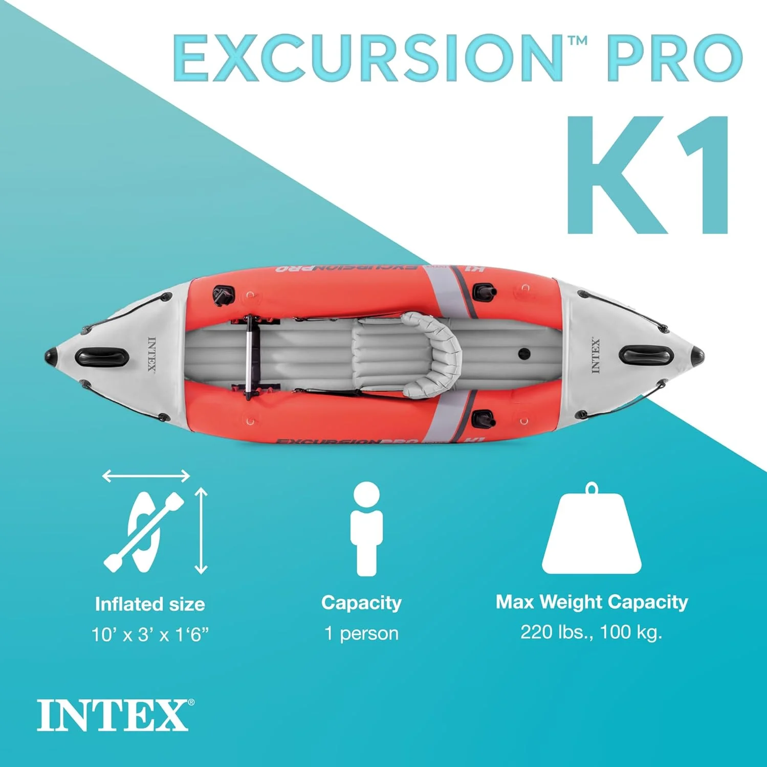 Excursion Pro Inflatable Kayak Series: Includes Deluxe 86in Kayak Paddles and High-Output Pump �C SuperTough PVC �C Adjustable Bucket Seat �C Fishing Rod Holders �C Grab Handles(1-Person/Kayak Set)