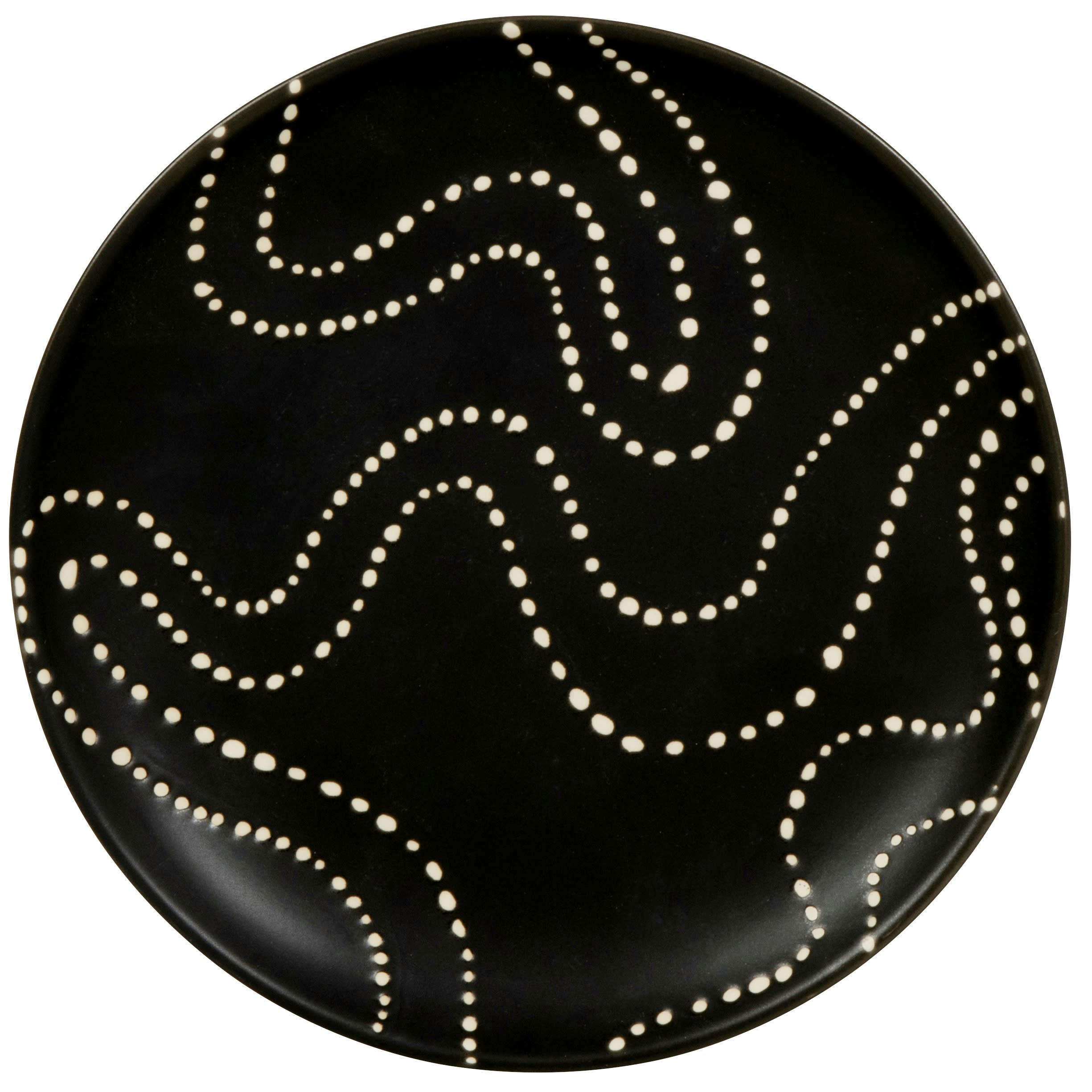 ULURU - Assiette à dessert en grès noir motifs graphiques blancs
