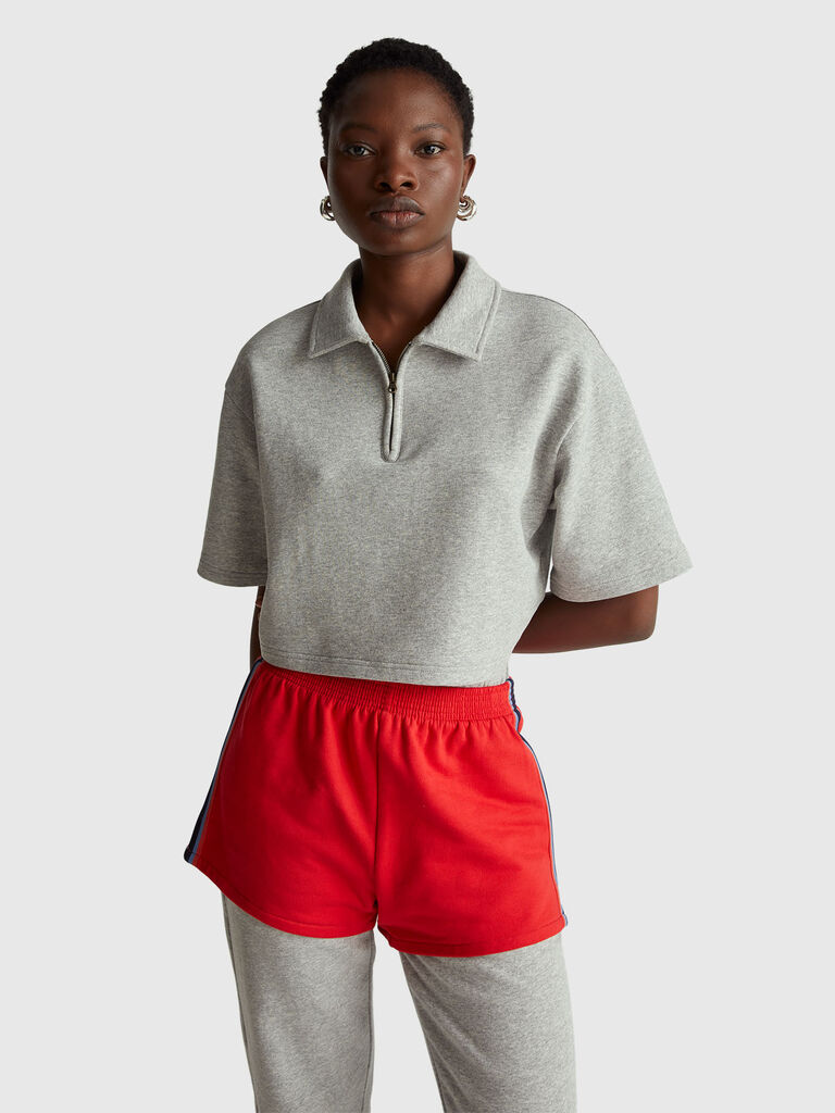 Stranger Things cropped polo with zip