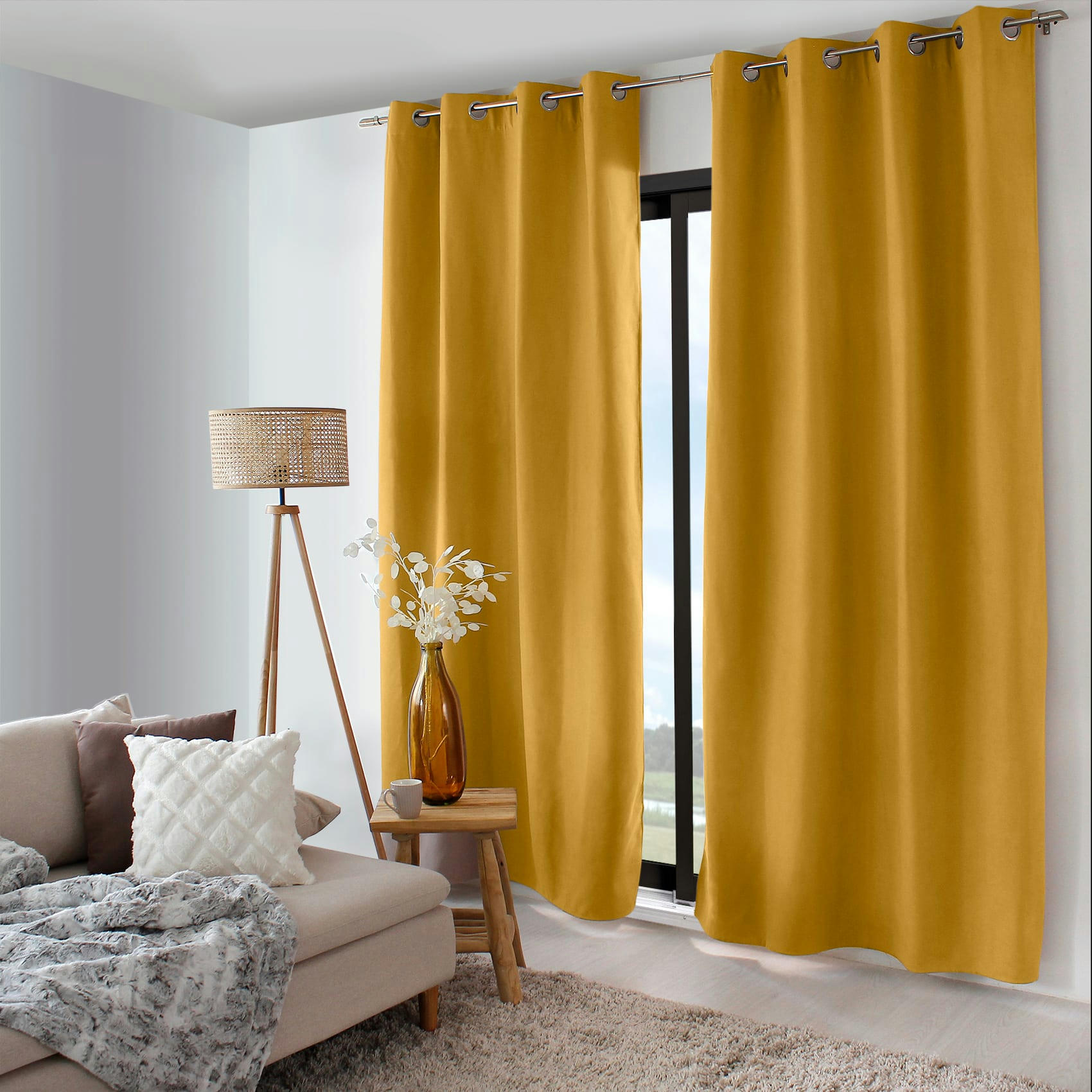 NORDICA - Rideau thermique doublé polyester moutarde 240x135cm