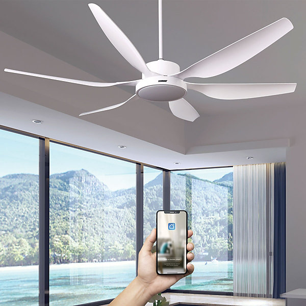 Fanelite - Ventilateur de plafond 168 cm blanc RANGIROA - Moteur DC 55W - LED 22W 3 couleurs - Silence   PURIFICATEUR D'AIR INCLUS