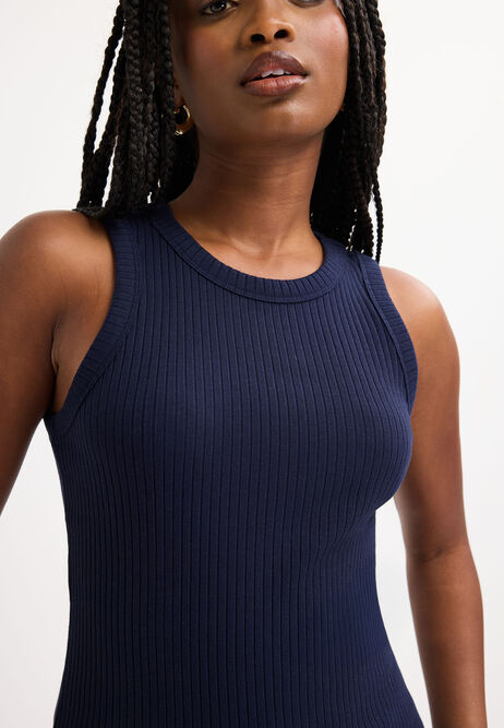 Womens Navy Ribbed Racer Vest Top
