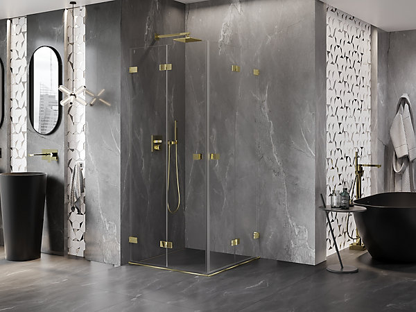 Mexen Lunar-F Duo cabine de douche pliante 100 x 100 cm, transparent, dorée - 836-100L-100P-50-00