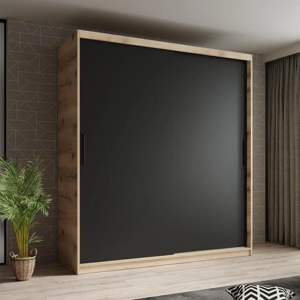 Meubella - Kledingkast Luxor - Zwart - Eiken - 180 cm