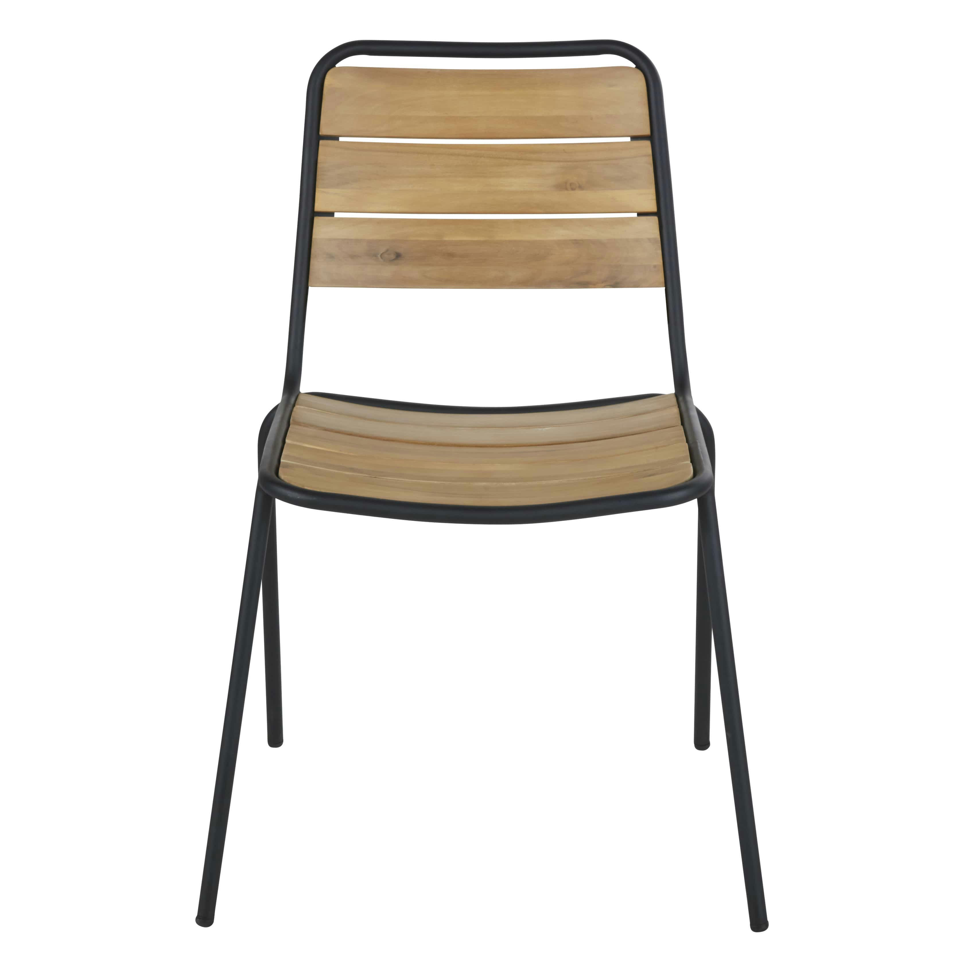 Adna Business - Chaise à dîner de jardin professionnelle en bois d'acacia et métal noir