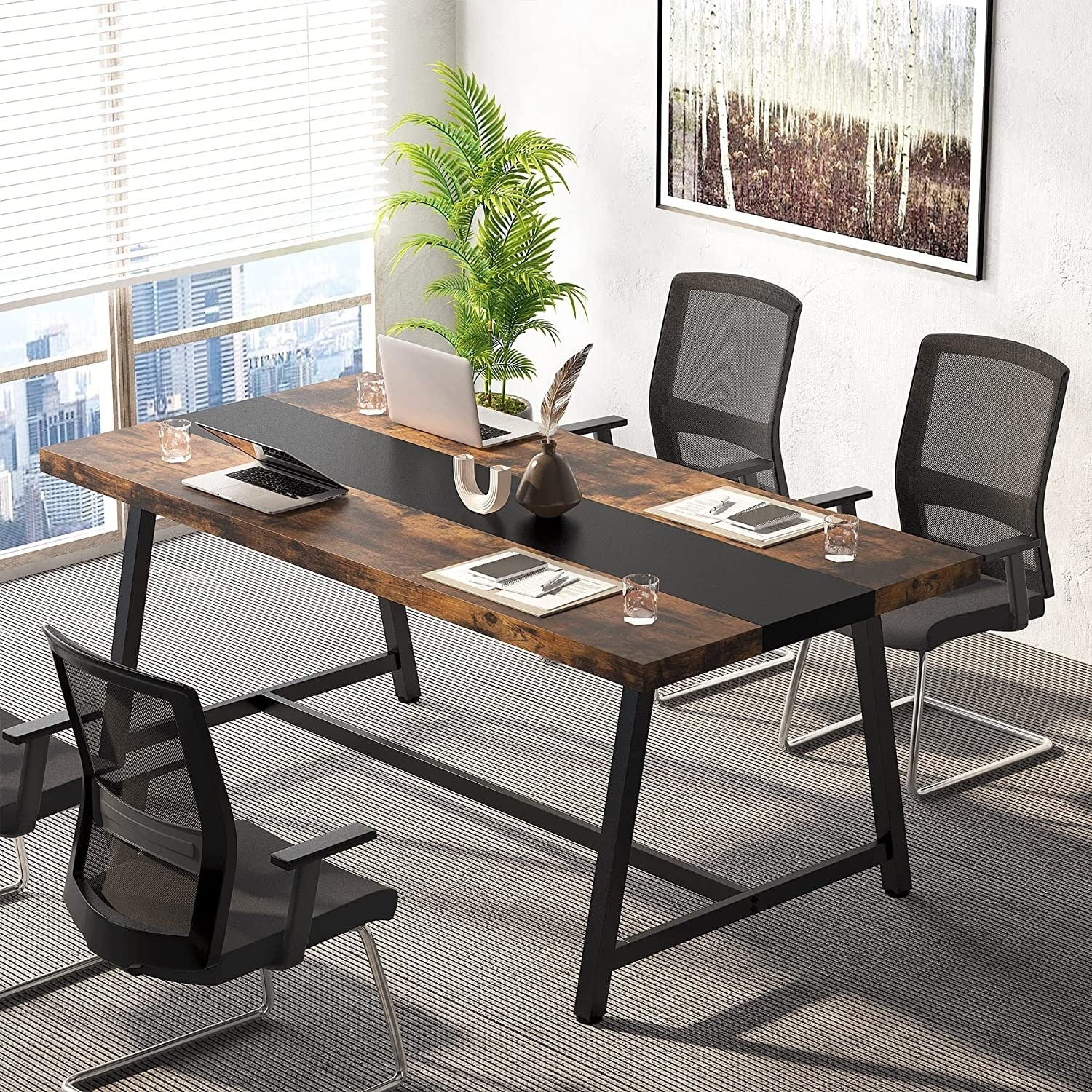 6FT Rectangle Conference Table, 70.9L Meeting Table for 6 People