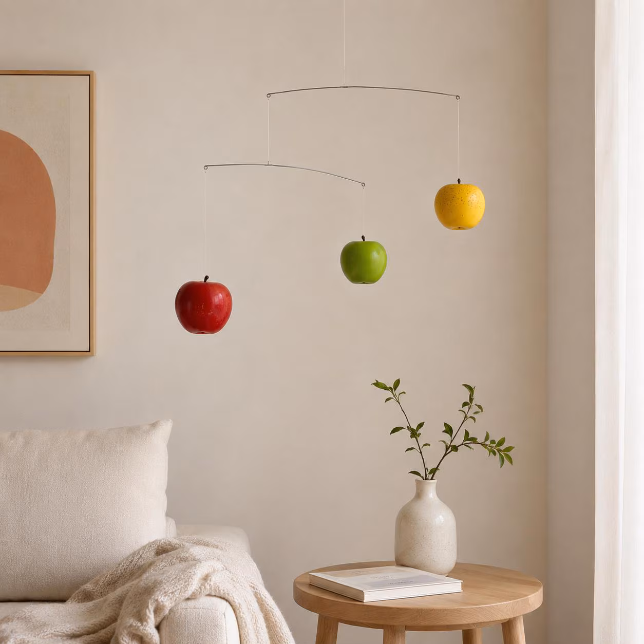 Newton's Apple Kinetic Mobile, Balance Sculpture, Minimalist Living Room Ceiling Decor, Housewarming Gift for Art Lover, Matisse Style