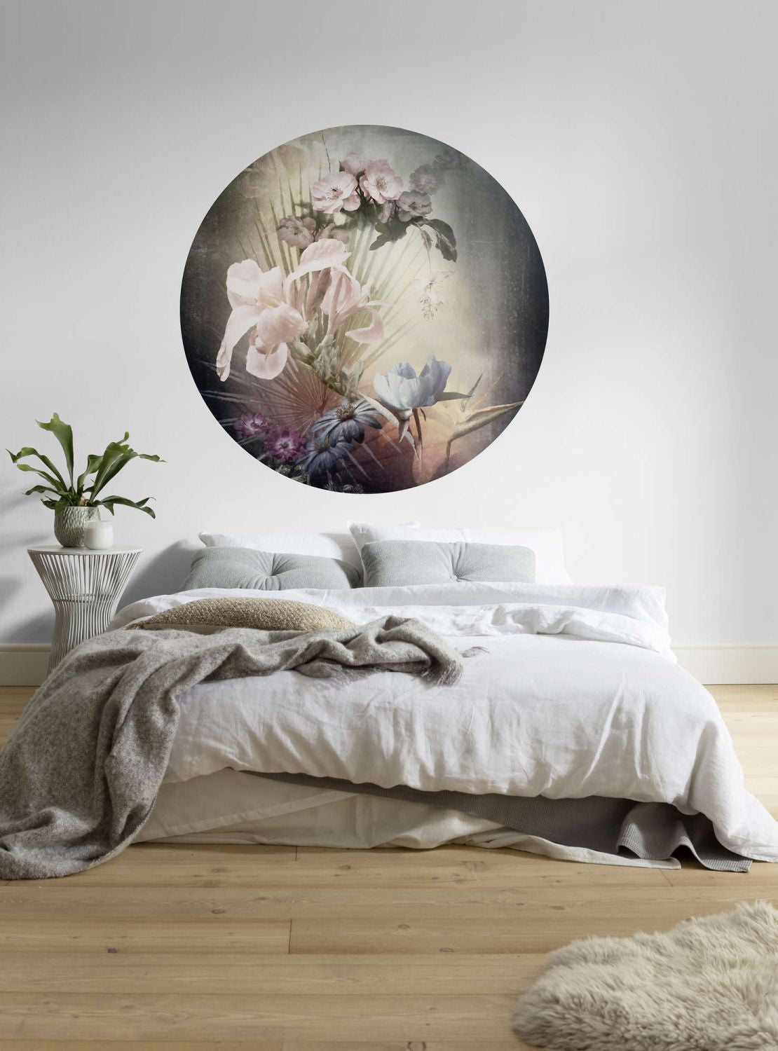 Sanders & Sanders zelfklevende behangcirkel bloemen roze, blauw en groen - Ø 125 cm - 611736